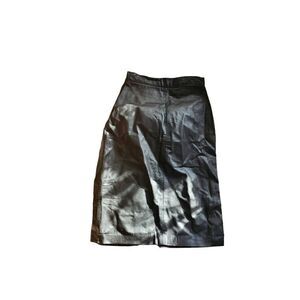 90s Vintage Black Leather Slit Skirt Mob Wife Lined High Waist Sexy